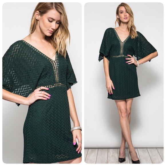 Green Lace Trim Open Back Dress - Picture 2 of 3